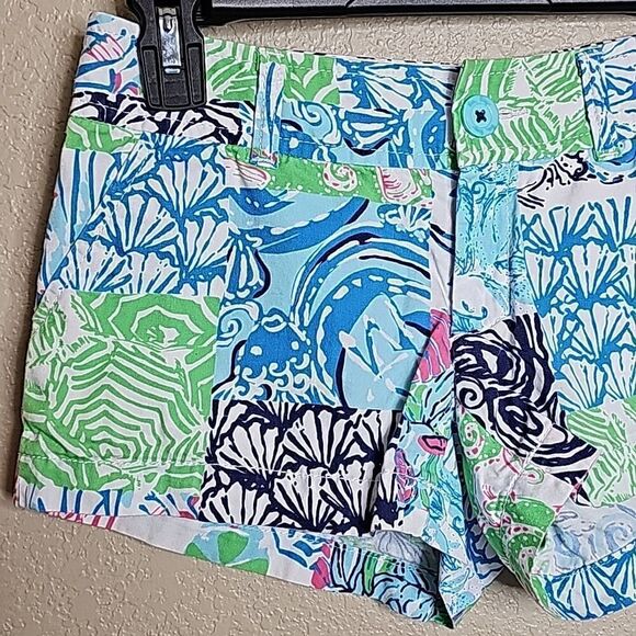 Lilly Pulitzer 00 the Walsh shorts Osterville patchwork print Blue green - Picture 3 of 10